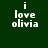 Green background with white text 'i love olivia' and blue rectangular overlays shifting across the text in an animation.