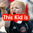 A child in a black sports jersey with red accents raises both fists, mouth open in excitement across three