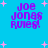 Blue background with pink starbursts and purple text reading "Joe Jonas Rules!" in four identical pixelated arrangements.