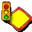 Four views of a traffic light and diamond-shaped sign with yellow fill, red border, and black shadow; one view shows 'No Exit' text.