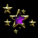 star-shaped icons with varying colors and sizes, each surrounded by smaller stars on a black background
