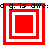 Four red and white square concentric frames with varying inner square sizes, each containing partial black text reading "a g. is awed" above.