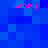 Pixelated blue background with four pink 'Gabby' text instances in corners, no visible motion or additional elements