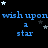Blue text 'wish upon a star' repeated across black background with scattered white and gray stars, some stars animated to shift position.