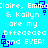 Pixelated text on cyan background with blue square accents, repeating 'Claire, Emma & Kailyn are my bffs and EVER!' in white block letters.