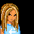 Pixel art contact sheet showing two frames of a skater character with long blonde hair, blue top, flared pants, and white sneakers on black background with cyan "Skate" text.