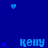 Blue background with repeated 'kelly' text and small heart symbols in various positions.