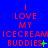 Blue background with red text reading "I LOVE MY ICECREAM BUDDIES" and green symbols changing across three