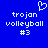 Blue background with white pixelated text reading 'trojan volleyball #3' and a heart symbol above the text on the left side.