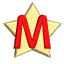 Red 3D letter M on a beige star-shaped background with visible rotation and perspective changes across multiple views.