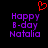 Red pixelated heart symbol above purple text reading 'Happy B-day Natalia' on black background.