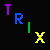 Pixelated text and symbols on black background: purple 'T', blue 'R', green vertical line, yellow 'X' with crosshatch pattern, white pixelated phrase "Just give the damn rabbit sum".