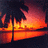 A static image with a split composition: left side shows a pixelated sunset over water reflecting flames, right side displays blue text on black background.