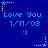 Blue background with repeated 'Love You 1/11/08 :)' text and star icons in white and light blue, alternating between solid and dotted outlines.