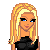 Pixel art of a blonde woman in black top and blue pants with text overlays about a dream, showing three sequential expressions: smiling eyes open, winking left eye, then back to both eyes open.