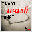 Pixelated image with text "I HONT" top-left, red cursive "wash" center, black blocky "WHAT" bottom-left, and two small icons at bottom-right.