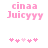 Pixelated pink text 'cinaa Juicyyyy' on white background with five pink heart symbols below, two versions differ in heart arrangement.
