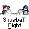 A 4-frame animated contact sheet showing pixel art stick figures in a snowball fight with text "Snowball Fight" below each frame.