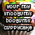 Pixelated static image with four horizontal text blocks on a multicolored background, each block containing distorted white pixel-art letters on black rectangular backgrounds.