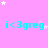 A static image with a pink background, white stars scattered throughout, and repeated cyan text 'i<3greg' in three
