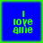 Four identical blue square with green borders display pixelated text reading 'I love anime' in bright green letters
