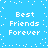 Blue background with white pixelated text reading "Best Friends Forever" repeated in four quadrants, surrounded by scattered white dots.