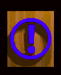 Animated sequence showing a blue exclamation mark in a circle, rotating wooden with 'WARNING' text, and side views of the elements against dark backgrounds