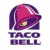 Taco Bell logo, chihuahua dog, and 'Think Outside The Bun!' text with a burrito image on white background.