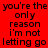 Red background with black pixelated text reading 'you're the only reason i'm not letting go' in two identical vertical