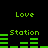 Green pixelated text and bar graphs on black background, with 'Love' above each of two horizontal bars labeled 'Station'.
