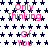 A static image with a white background covered in dark blue stars, featuring repeated pink text reading "only thinking ... of you"
