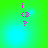 Pixelated pink text 'i G ?' vertically aligned on a green-to-cyan gradient background with subtle light effects.