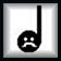 Pixelated black musical note with a circular head displaying three facial expressions: sad, neutral, and smiling