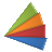 A static pixelated icon composed of four overlapping triangular segments in green, orange, red, and blue arranged in a layered, angular formation against a white background.