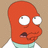 Pixelated red-skinned character with wide eyes and open mouth, wearing white coat and light blue collar, next to black background with red text.