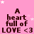 Pink background with white stars and repeated text "A heart full of LOVE <3" in dark brown pixelated font.