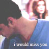 A close-up of a person in a blue shirt with another person in the background, text at the bottom reads 'i would miss you'.