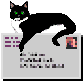 Pixelated black and white cat with green eyes lying on a gray envelope-like background, displaying three distinct states of eye visibility.