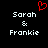 Black background with white pixelated text 'Sarah & Frankie' in two and a red heart symbol above the left