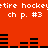 Red background with repeated white text 'hockey' and 'ch p. #3' above black horizontal bar patterns.