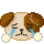 Pixelated dog face with brown ears and light tan fur, showing four distinct crying expressions