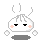 Pixelated cloud-shaped character with pink cheeks, black eyes, and gray hair-like spikes on a light gray background.
