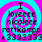A static digital image with a cyan and magenta spiral background displaying repeated text in black pixelated font.