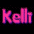 Three variations of the word "Kelli" rendered in distinct neon colors against a black background with one gray section.