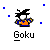 A 4x4 contact sheet of pixel art frames showing a Dragon Ball Z character named Goku with varying blue particle effects above his head, each frame labeled "Goku" below the character.