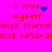 Pixelated text on bright pink background with red and blue elements, showing 'I love myself' phrases and repeated words.