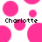 Pixelated pink circles float on white background with two instances of 'Charlotte' text in black pixel font.