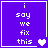Purple square with white text 'i say we fix this' and a heart symbol, displayed in a four- with varying heart symbols
