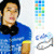 Pixelated image of a person in blue clothing with black collar and yellow sleeve accent, standing beside color swatches and abstract shapes.