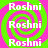 four identical each showing a green and pink spiral background with repeated white text "Roshni" in a pixelated font